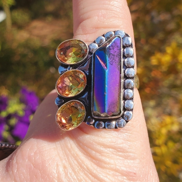 New Rainbow Hematite and Ametrine 925 Silver Ring. - Picture 15 of 16